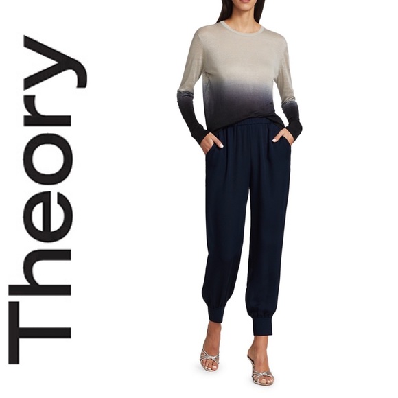 Theory Rib Cuff Silk Joggers In Black 